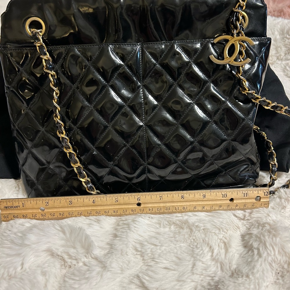 CHANEL Black Quilted Patent Shoulder Bag